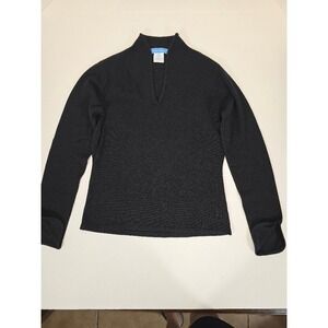 Elizabeth James Black Knit Top Mock Neck Long‎ Sleeve V-Cut Pullover